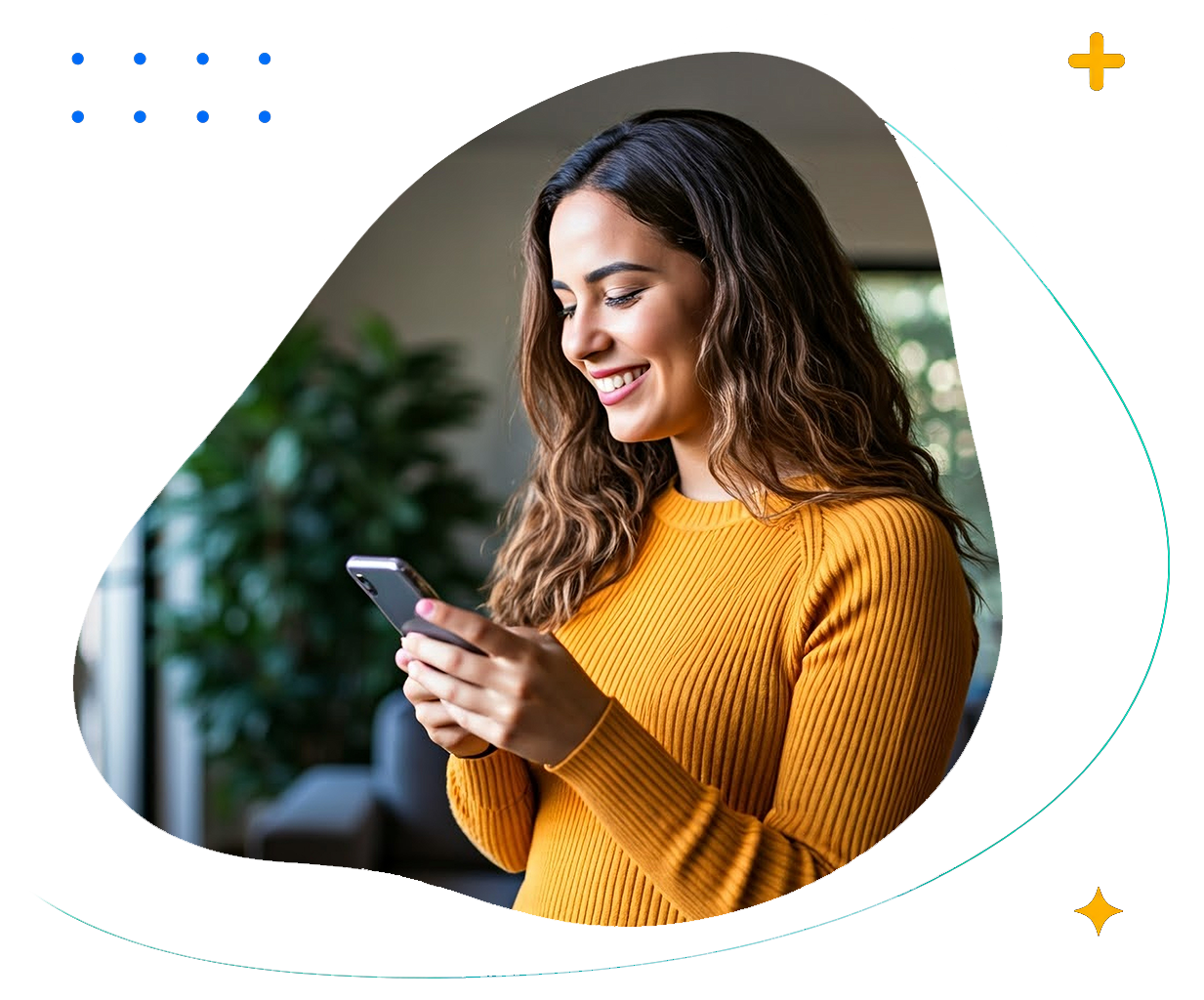 Mujer consultando MedAdvisor desde su teléfono